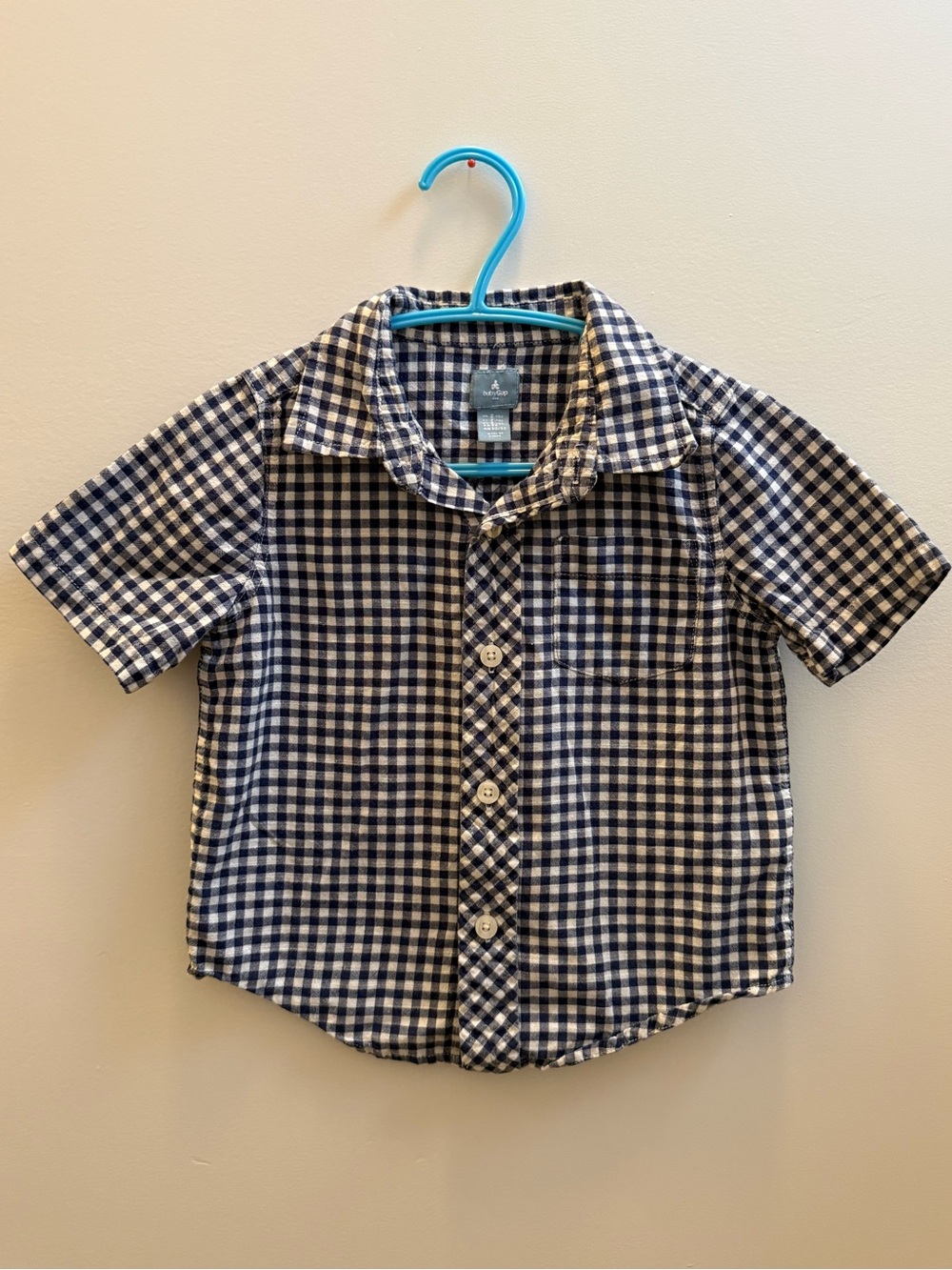 Baby GAP Navy Blue White Gingham Short Sleeve Button Down Shirt Size 2T